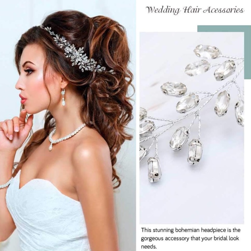 Crystal Hair Piece Wedding Vine Silver Rhinestone - Picture 4 of 5